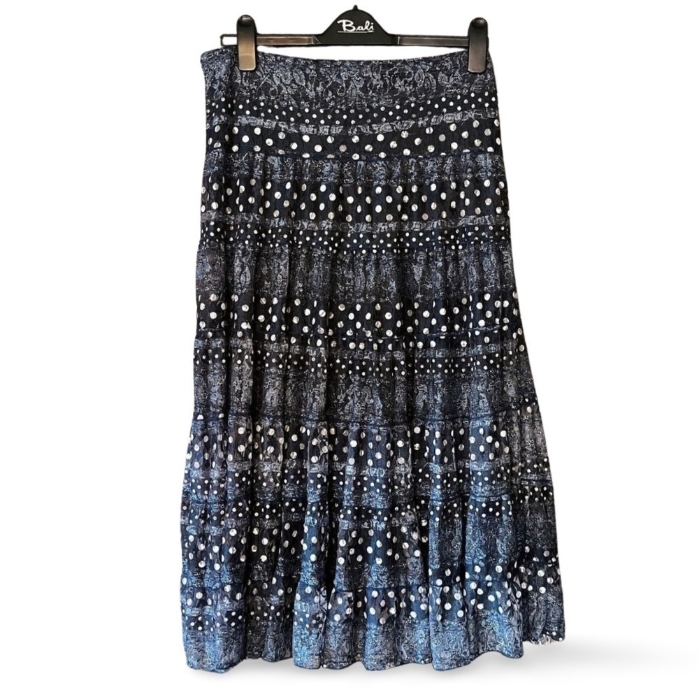 Marie Claire Blue Paisley Polka dot Lace Whimsigoth Maxi Boho Skirt